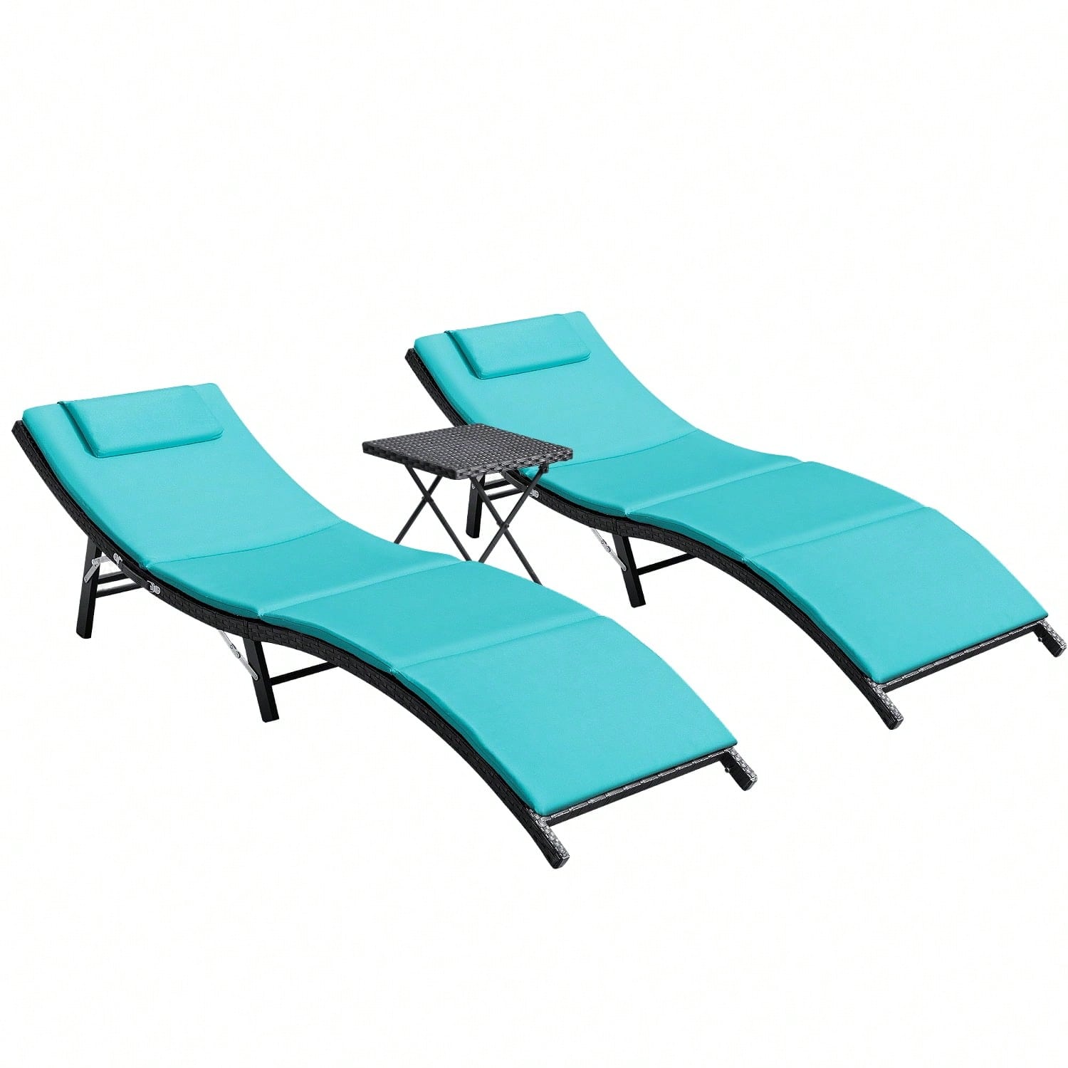 Rattan Lounge Set - 3 Pieces Patio Outdoor Chaise Lounge