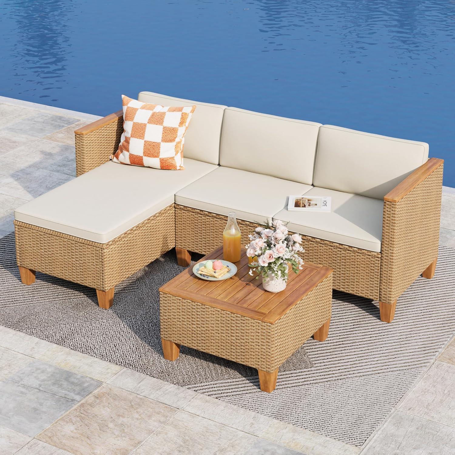 Rattan Lounge Set - 3-Piece Wicker Patio Chaise Lounge Set