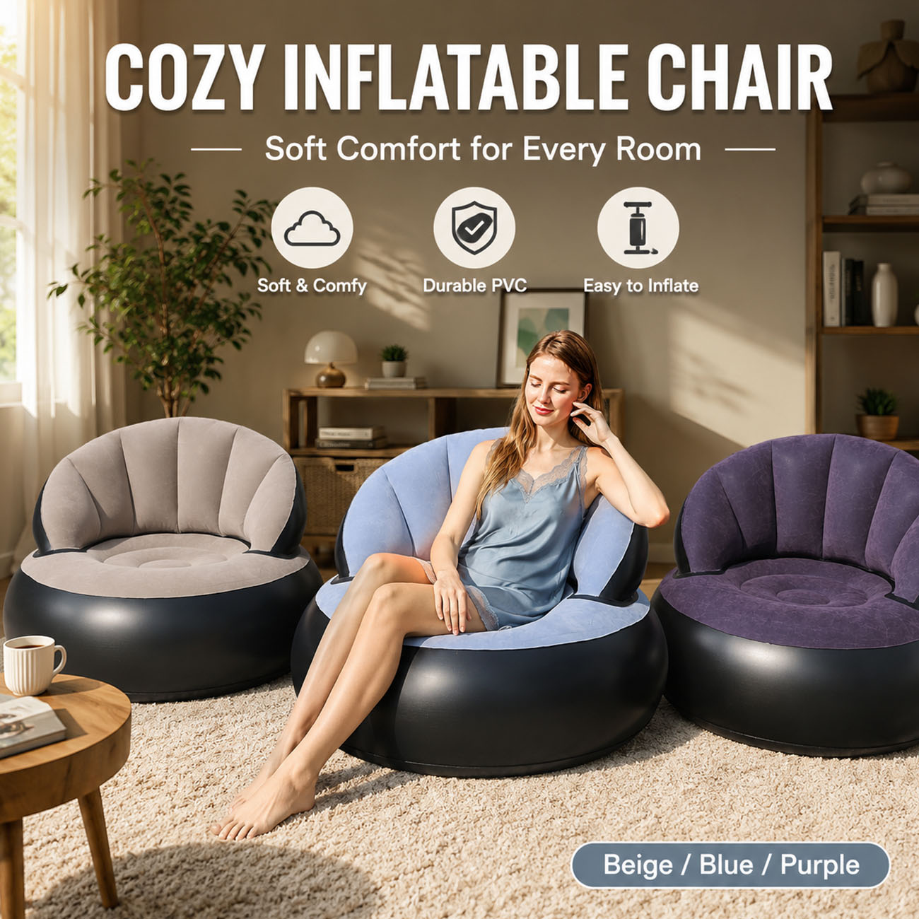 Outdoor Furniture Lounge - Inflatable Chair for Adults, Flocking Comfortable