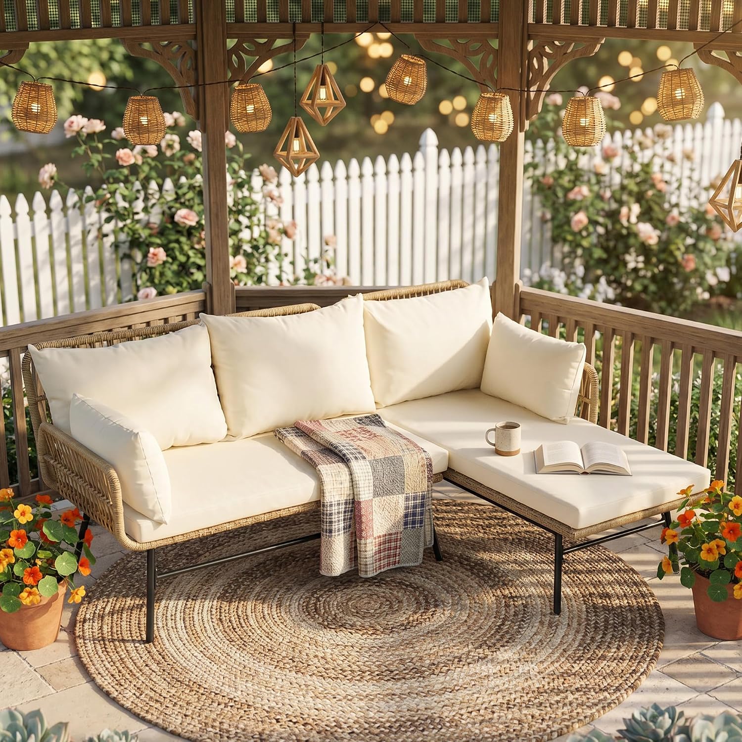 3 Pieces Boho Patio Furniture  - đánh giá và giá Rattan Lounge Set