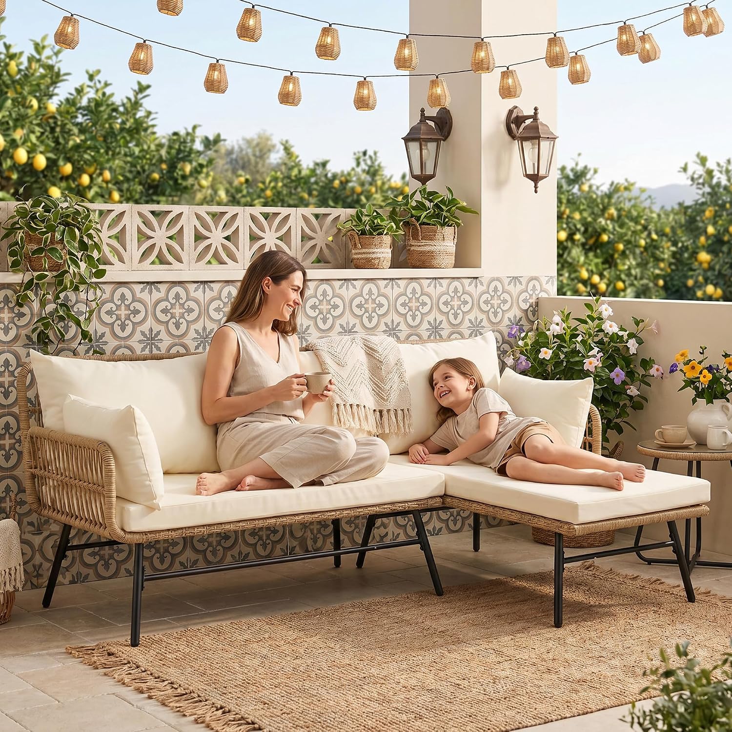 3 Pieces Boho Patio Furniture  - đánh giá và giá Rattan Lounge Set