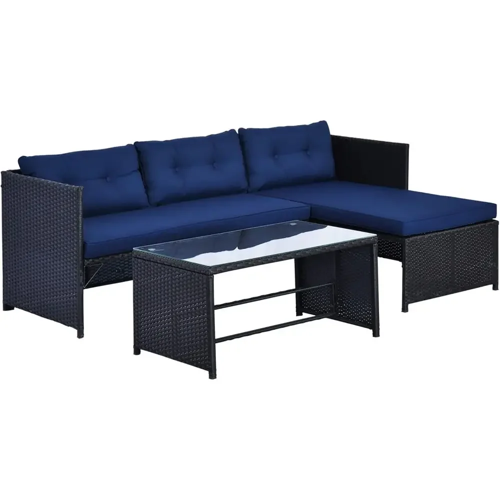 Blue L-Shaped Rattan Outdoor S - đánh giá và giá Rattan Lounge Set