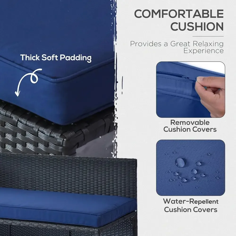 Blue L-Shaped Rattan Outdoor S - đánh giá và giá Rattan Lounge Set